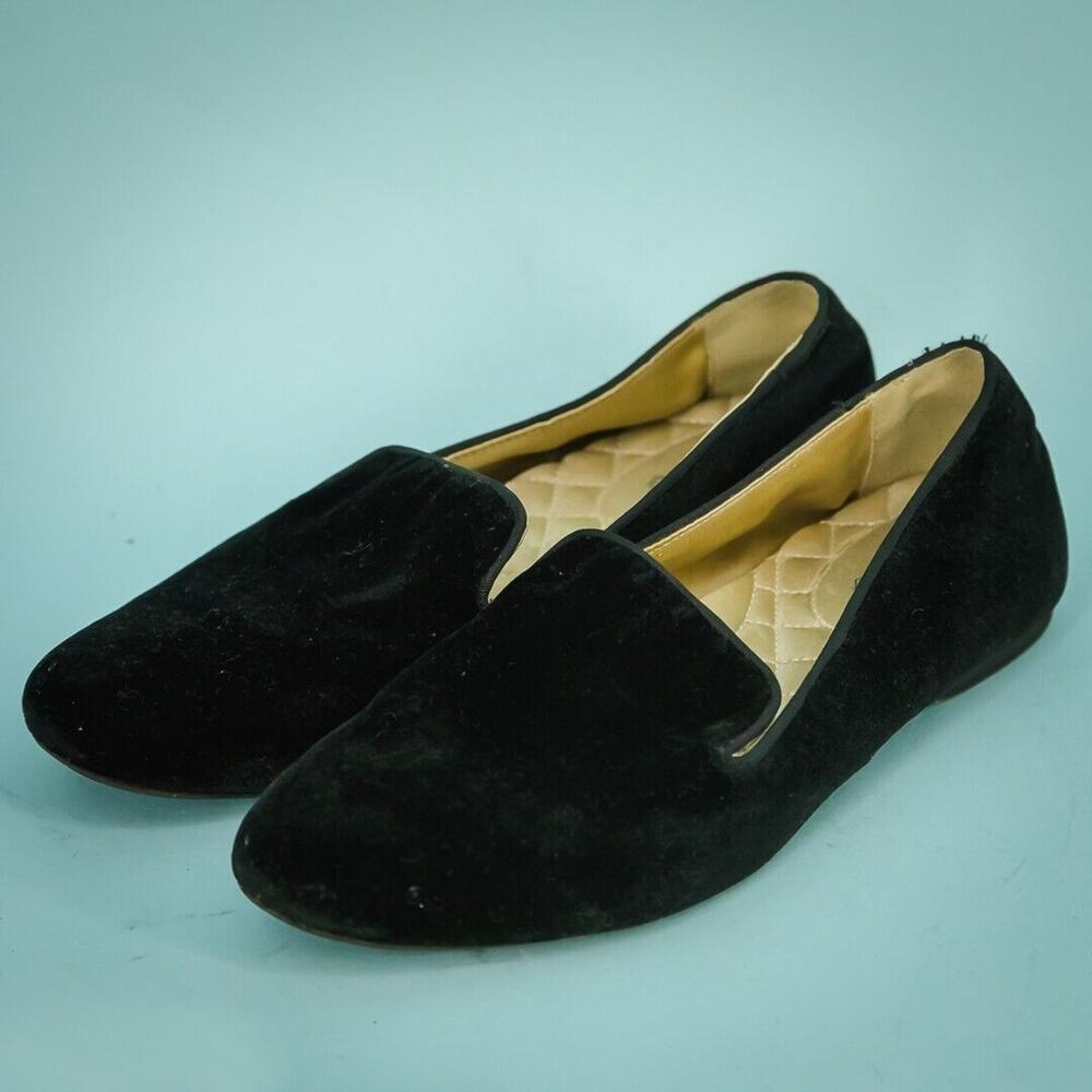 Birdies Size 7 The Starling Black Velvet Slip On Loafers Flats Smoking Shoes